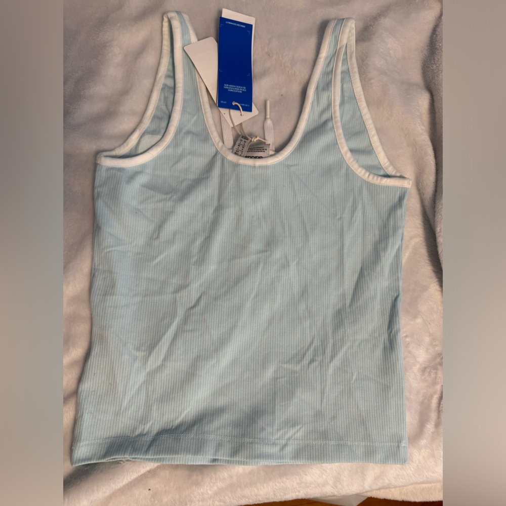 Adidas Light Blue Ribbed Top with White Accents